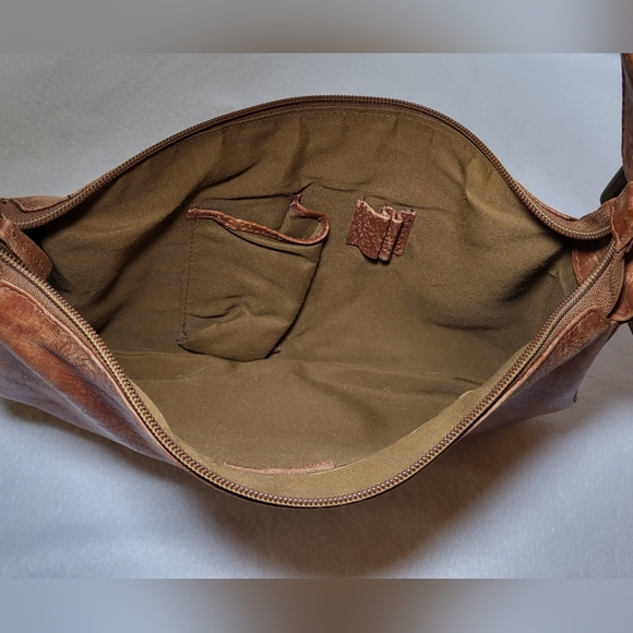 Fina Firenze Leather Shoulder Bag Handbag Purse Brindle Brown Hues Buckl… - Picture 7 of 8